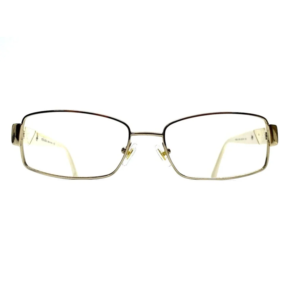 Prada Gold Off White Cream Rectangular Glasses Italy VPR56N ZVN101 51 16 135